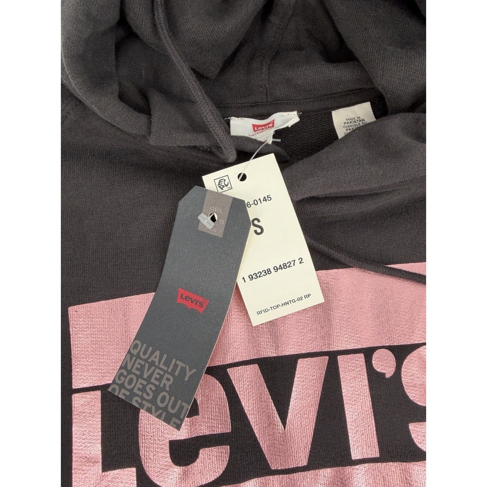 Levi's Womens Metallic Logo-Print Graphic Pullover Hoodie Black S - Picture 4 of 16